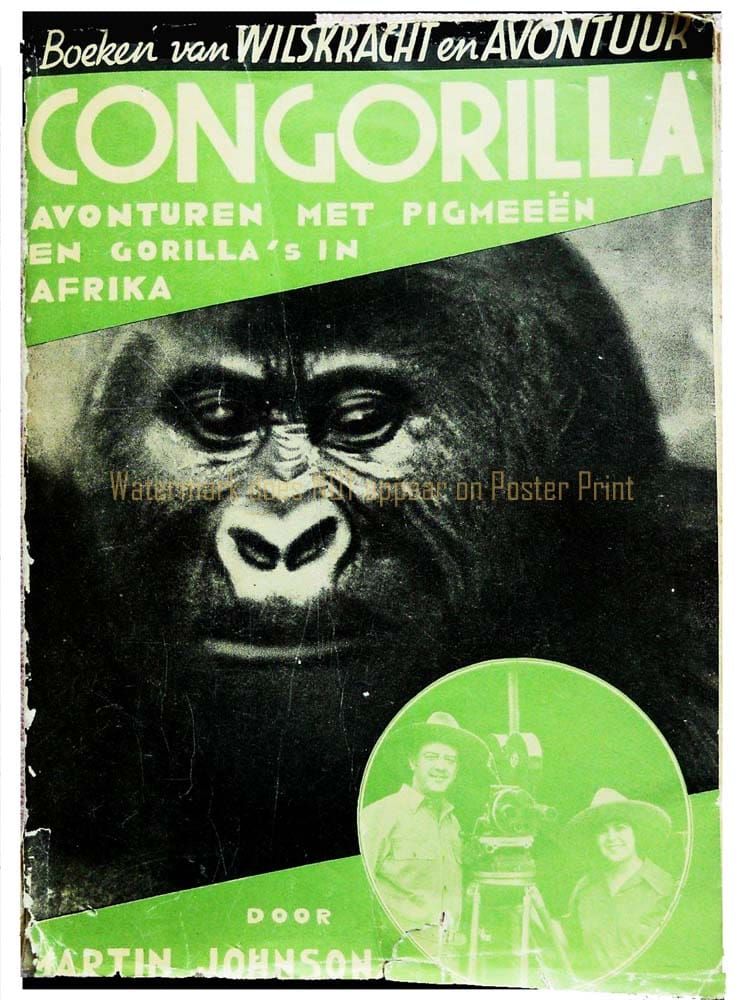 Book cover titled Congorilla with a large gorilla face, featuring a green circular inset of two people with a film camera.