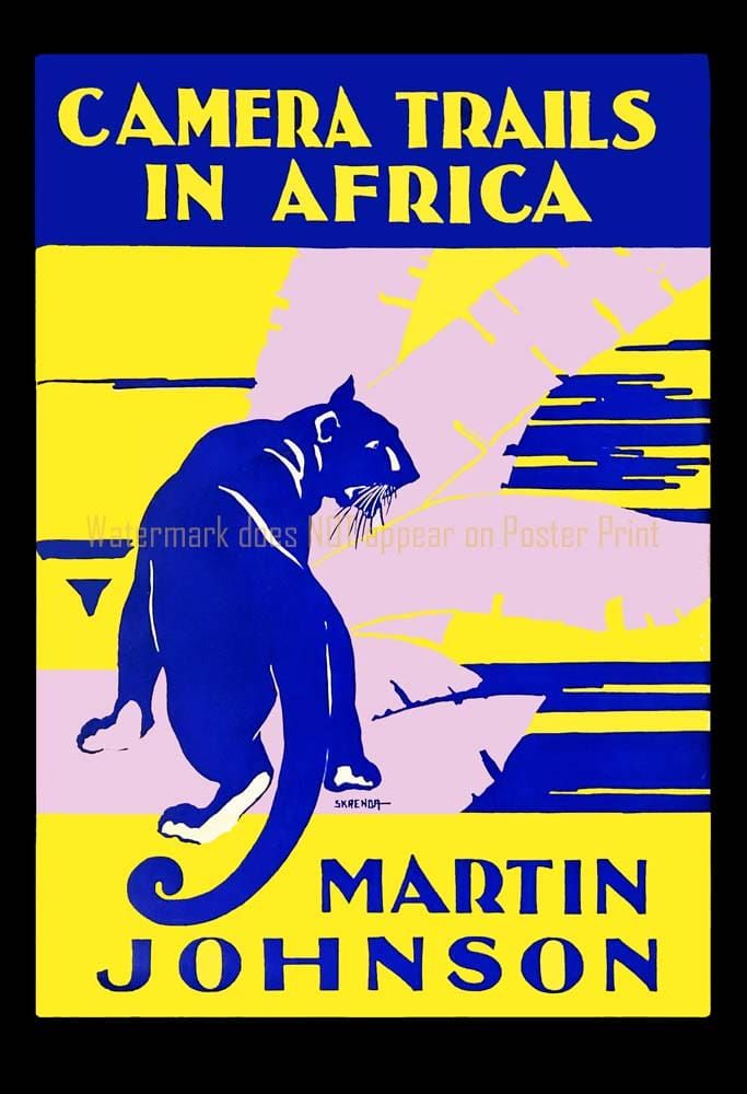 A blue panther stands on a yellow and pale purple background, below the text