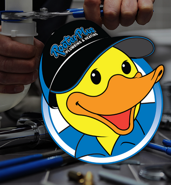 A rubber duck wearing a hat that says rooster plus