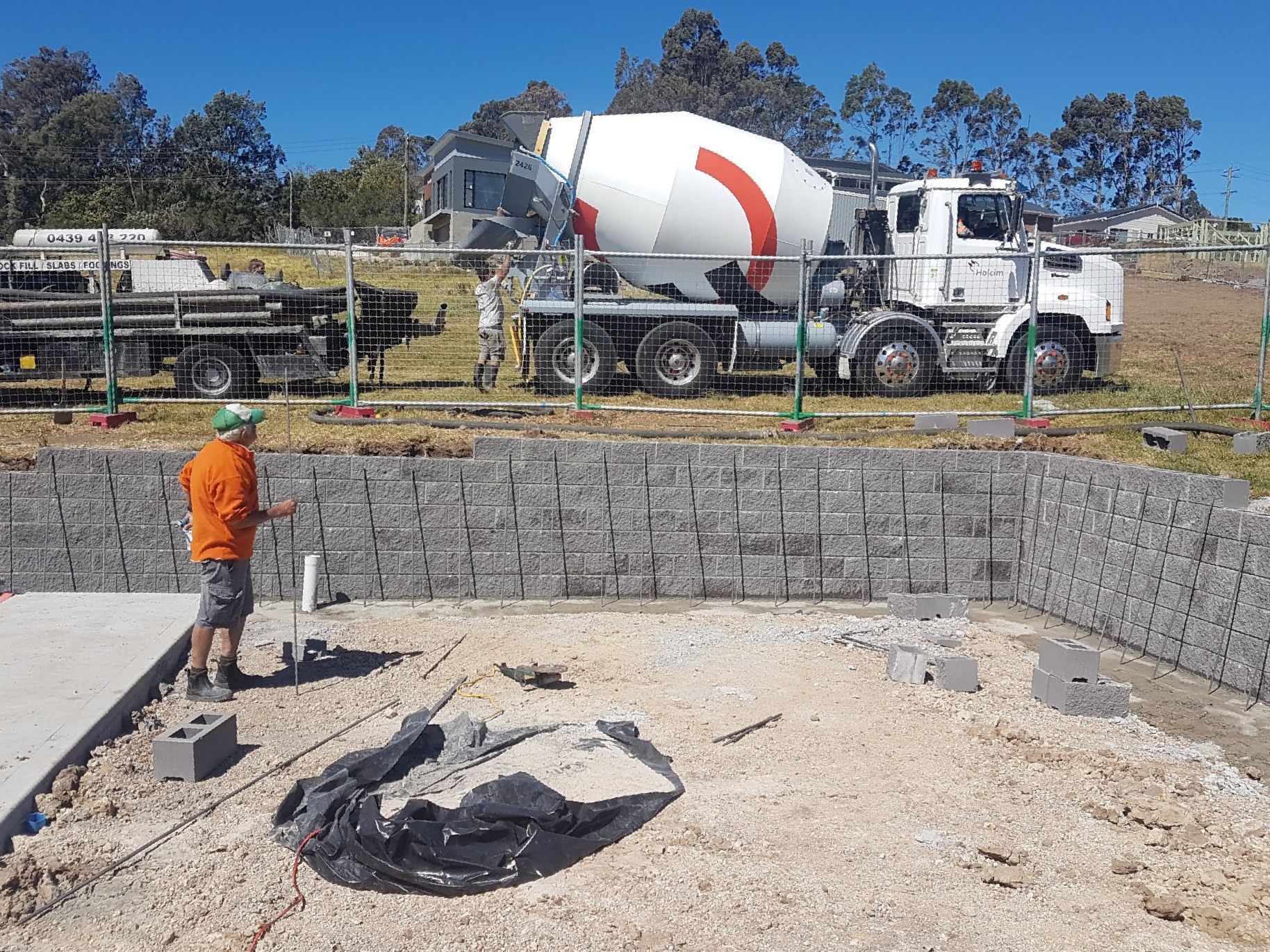 retaining wall construction site