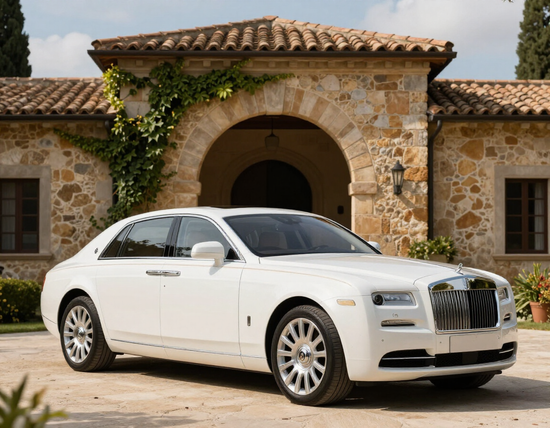 Auto per matrimoni davanti a villa elegante