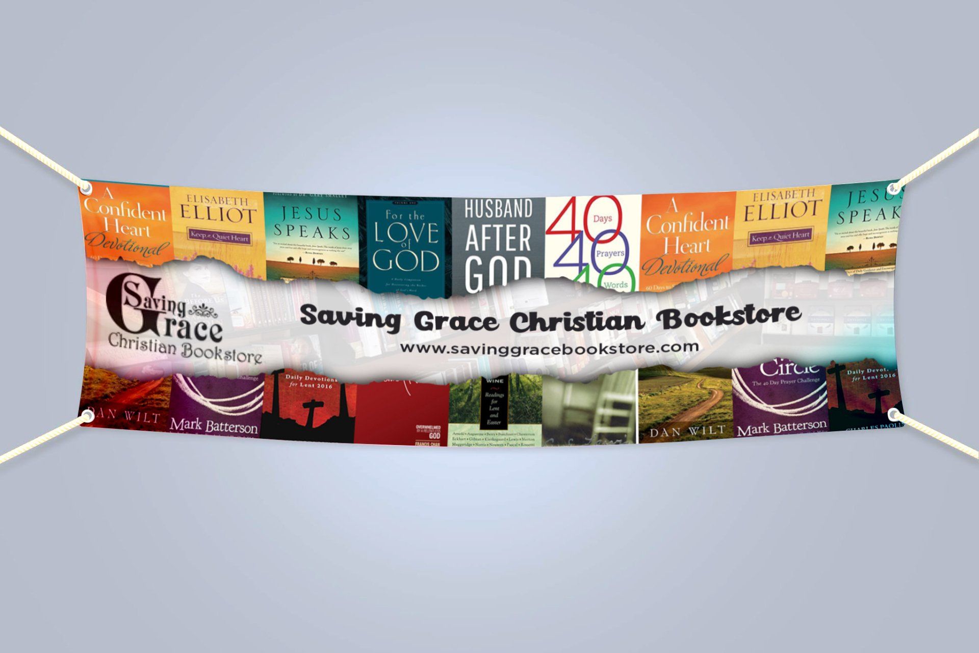 Photo of church banners at Saving Grace Christian Bookstore in Wilmington DE