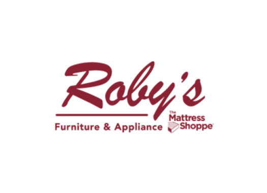 Roby's Furniture & Appliance Mattress Shoppe logo in burgundy on a white background