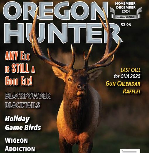 Oregon Hunter magazine cover with a bull elk in front of dark mountains and fall text