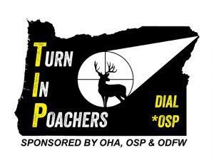 Turn in Poachers logo with deer silhouette and “Dial *OSP” on black-and-white background