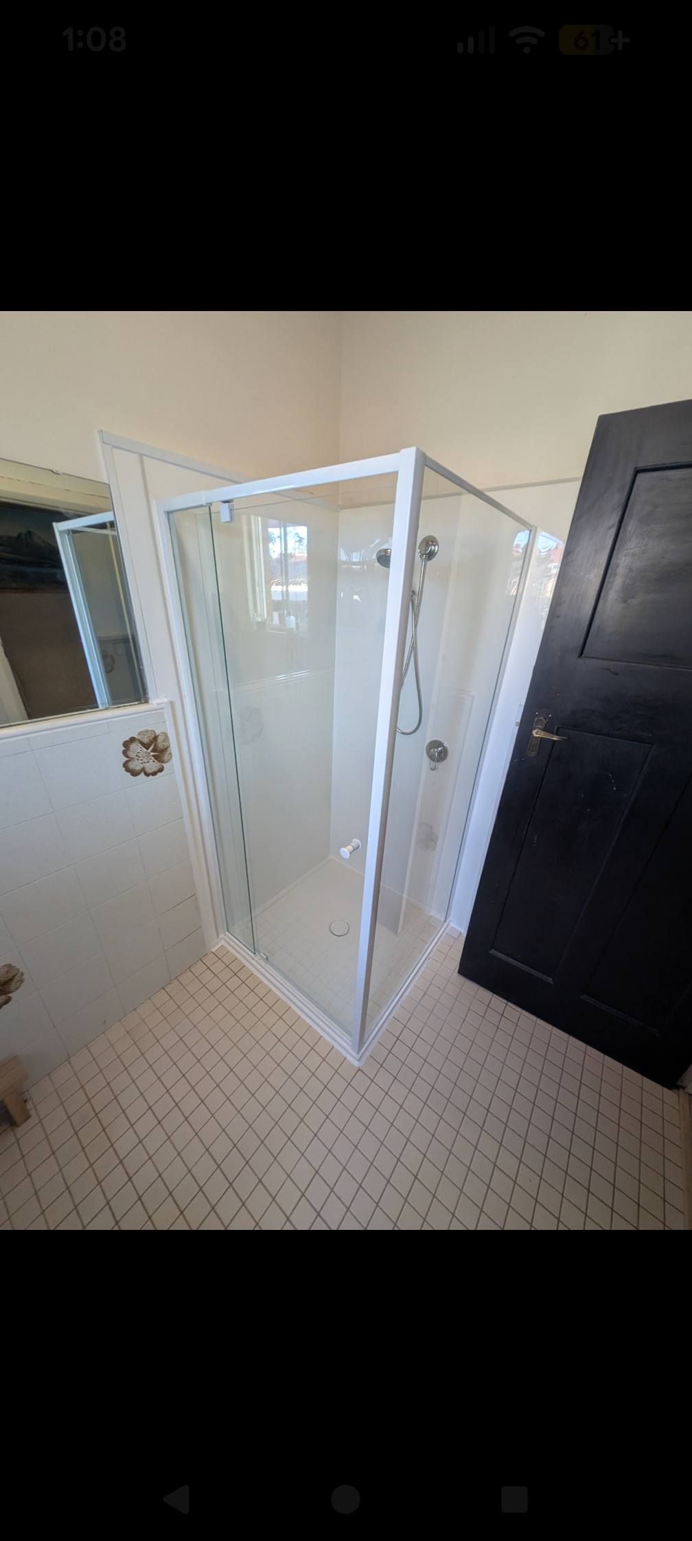 A White-framed Corner Shower Stall With Glass Doors — TasWide Plumbing in Kingston, TAS