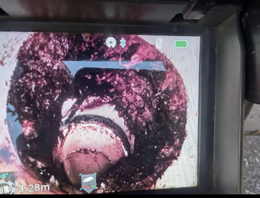 Close-up of a pink, fleshy tunnel inside a pipe or duct, viewed on a monitor screen — TasWide Plumbing in Kingston, TAS