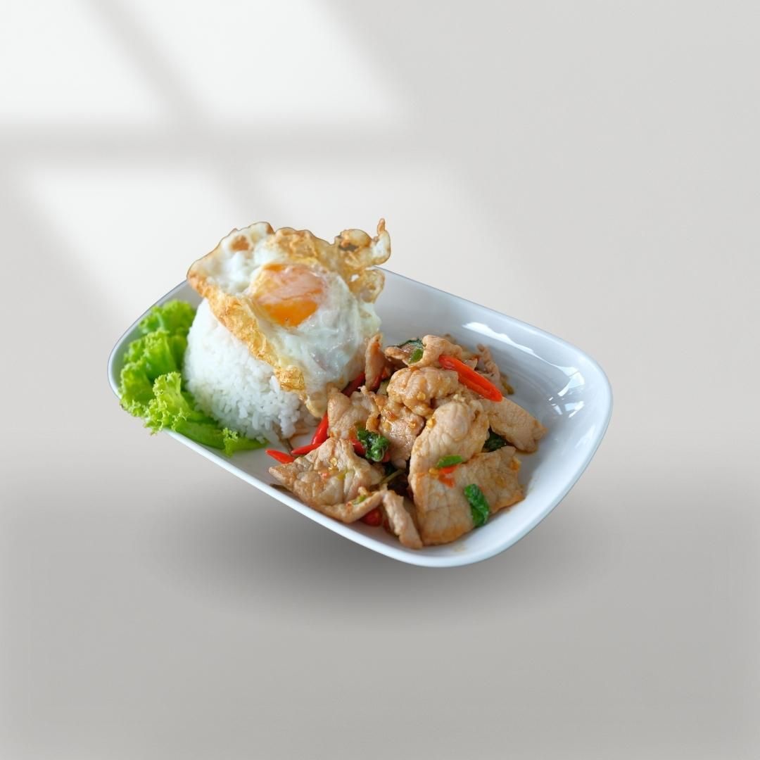 ช้าวกระเพรา + ไข่ดาว