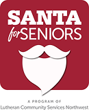 Santa for Seniors logo: white text and beard on red background. Program of Lutheran Community Services Northwest.