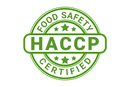 Green HACCP Food Safety Certified seal with stars and bold text on a white background