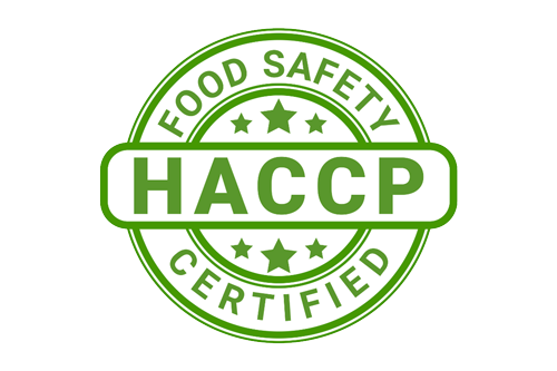 Green HACCP Food Safety Certified seal with stars and bold text on a white background