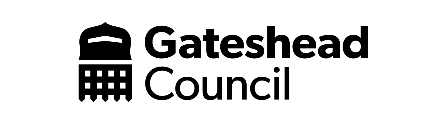 Gateshead Council logo in black text with a small building icon on a white background