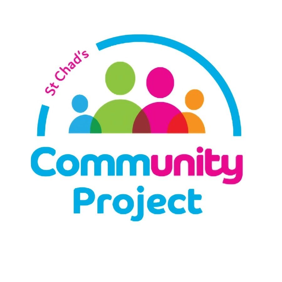 St Chad’s Community Project logo with colorful people icons and blue-pink text