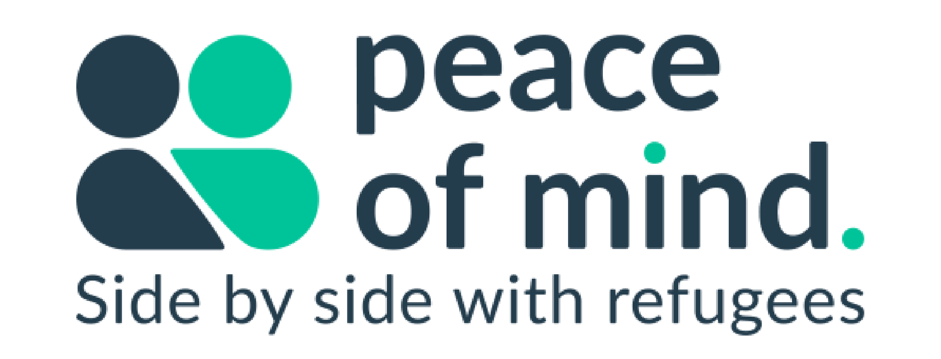 The logo for peace of mind side by side with refugees.