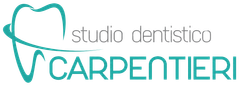 Logo per Studio Dentistico Carpentieri con icona di un dente turchese e testo grigio e verde acqua.