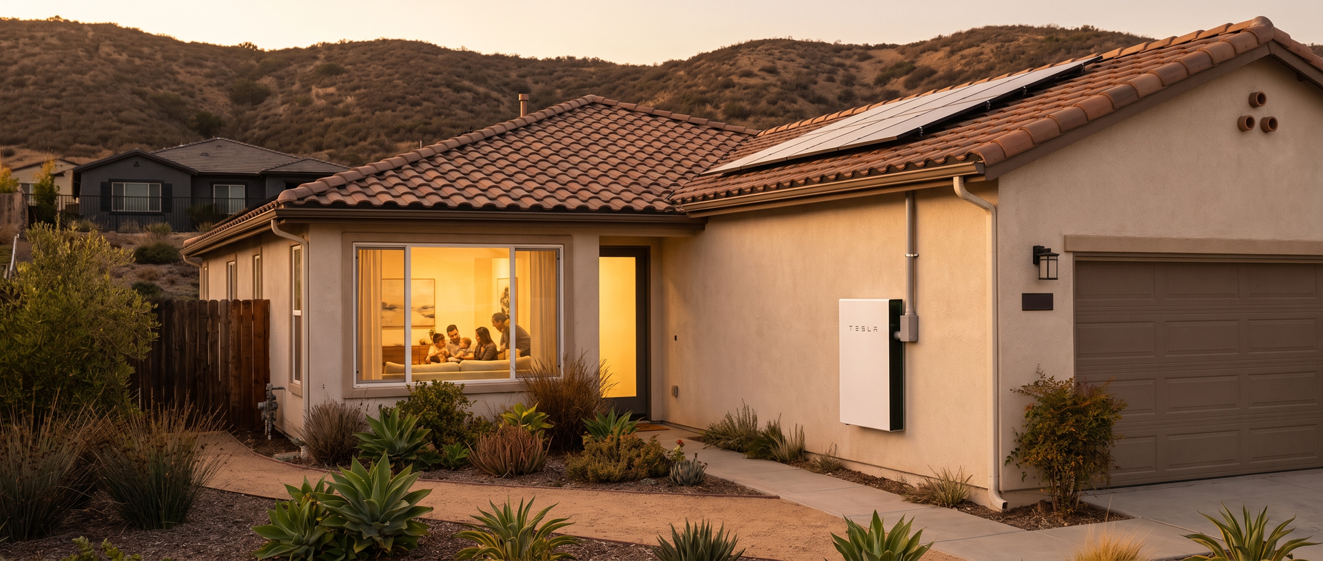 San Diego home with rooftop solar and a wall-mounted battery