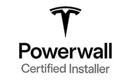 Tesla Powerwall Certified Installer logo. Features Tesla "T" logo above "Powerwall Certified Installer" text.