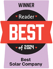 Award badge for Best Solar Company of 2024, in red, black, and purple.