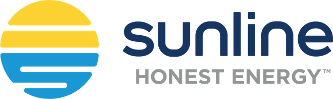Sunline logo: yellow and blue sun over dark blue