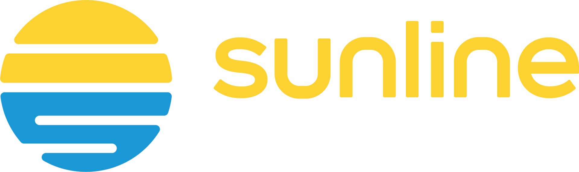 Sunline logo: yellow and blue graphic of sun over water, with