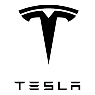 Tesla logo: stylized "T" symbol above the word "TESLA" in a sans-serif font.