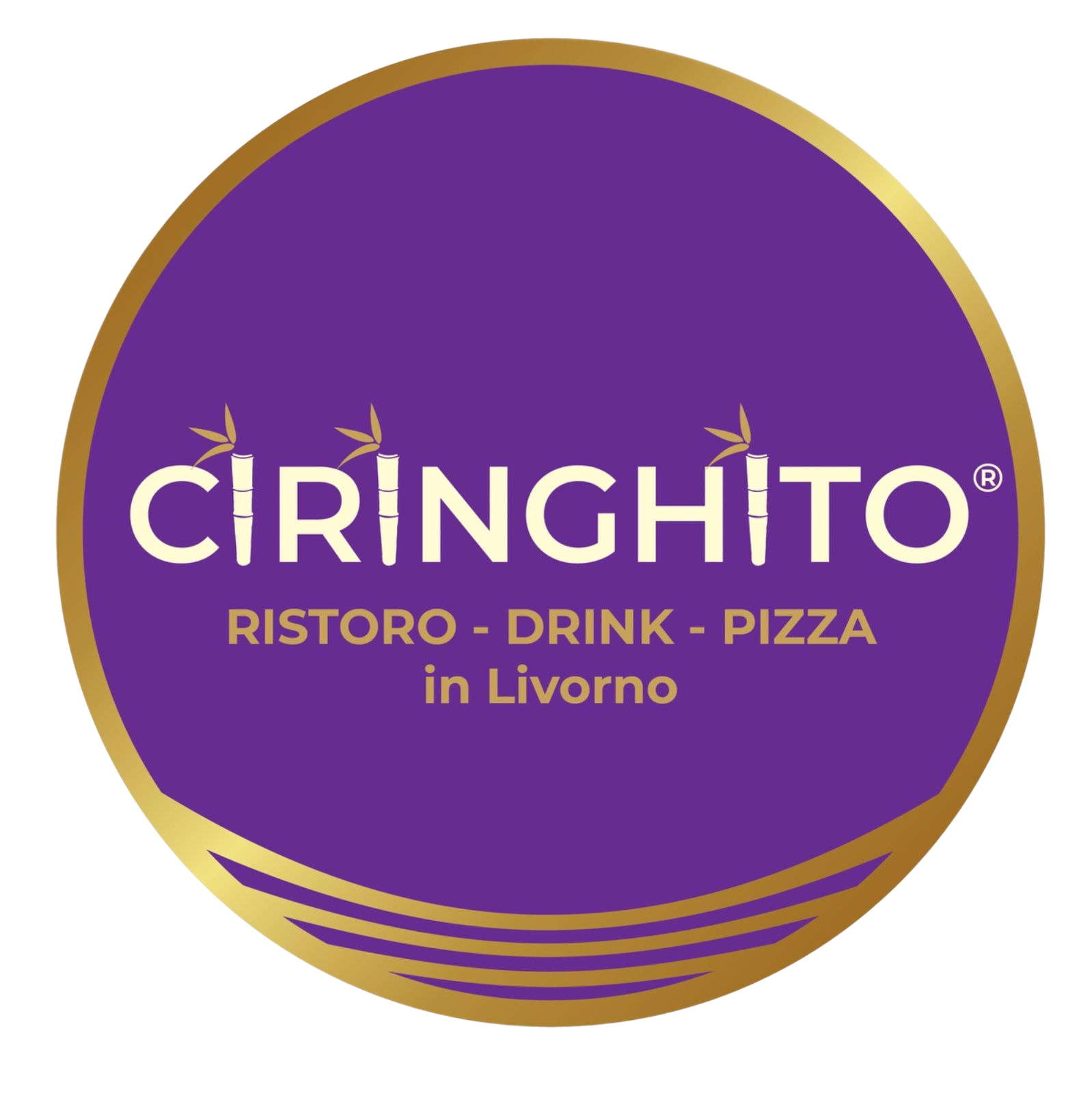 Logo Ciringhito viola con bordo dorato e scritta &ldquo;RISTORO &middot; DRINK &middot; PIZZA a Livorno&rdquo;