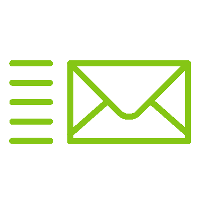 A green icon of an envelope next to a row of lines.
