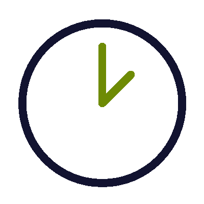 A clock with a green arrow pointing to the right.