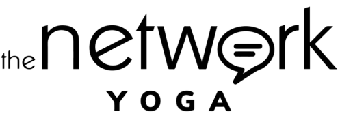 Logo for The Network Yoga, text “the network” with speech bubble. Below, text “YOGA”.