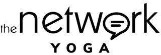Logo for The Network Yoga, text “the network” with speech bubble. Below, text “YOGA”.