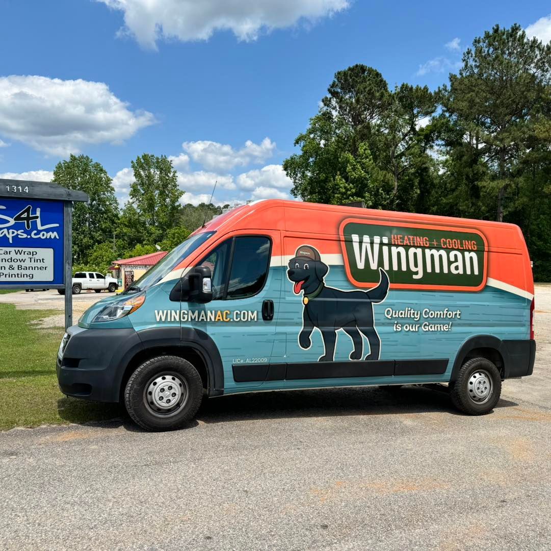 full printed commercial wrap blue and orange with logos