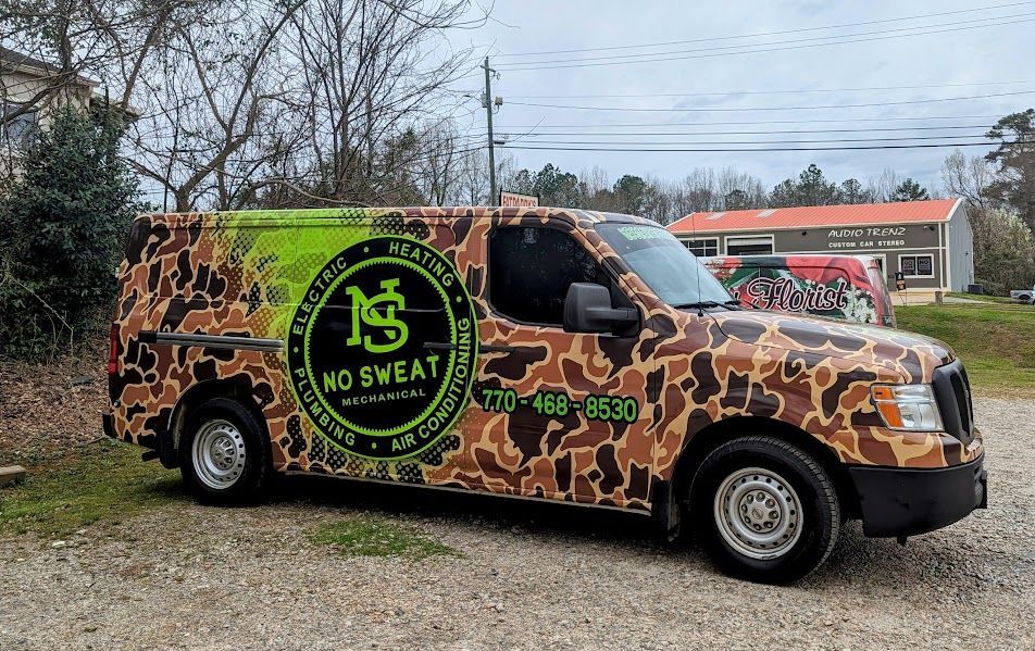 custom full printed commercial wrap in old school camo with lime green and black logos