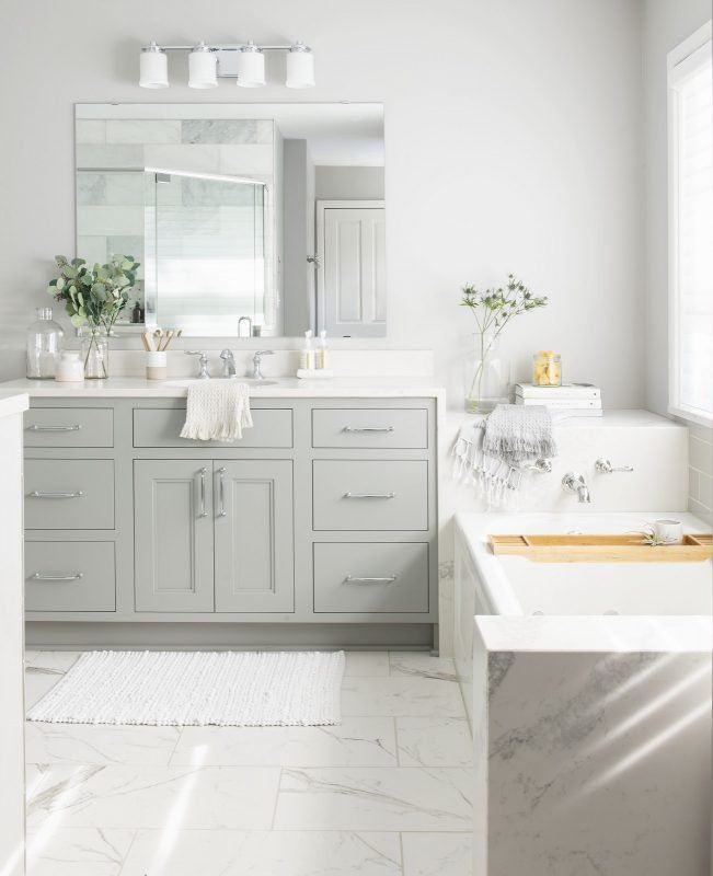Crystal Cabinets Transitional Gray Painted Spa Bathroom