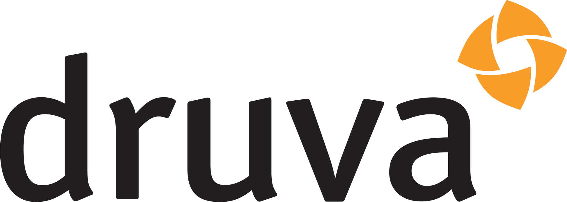 Druva logo with black text and an orange abstract shape.