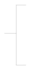 Flowchart element with a horizontal line entering a vertical line that splits into two lines.