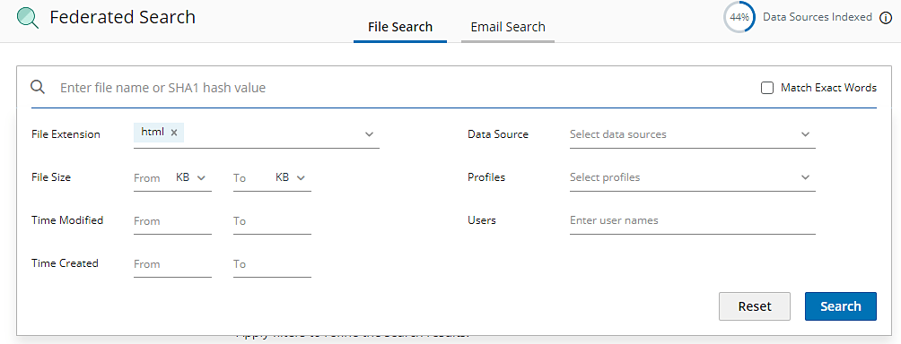 Federated metadata search across all workloads for ransomware and security investigations, eDiscovery, and compliance