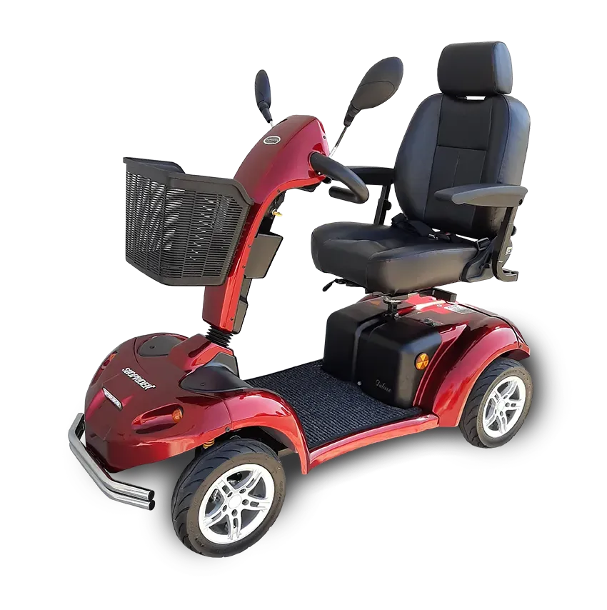 A Red Mobility Scooter with A Basket on The Front — Mobility Modification Services In Garbutt, QLD