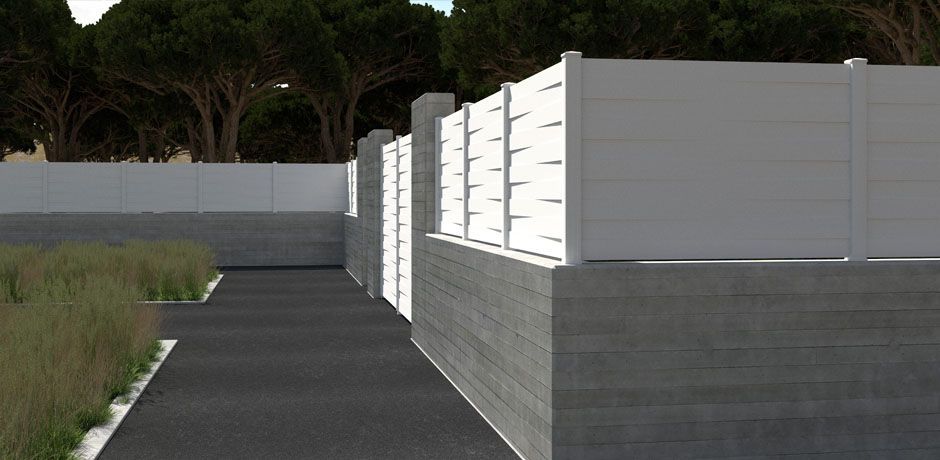 Valla PVC blanco Dlimity Alterna Cross. Sin mantenimiento. Valla de ocultación total con lamas cruzadas.  Para jardin, casa, finca, separacion de ambientes. Lamas y postes de PVC. 20 años de garantia. Fabricacion a medida, entrega en kit. 