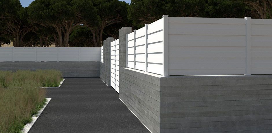 Valla PVC blanco Dlimity Alterna. Sin mantenimiento. Valla de ocultación total con lamas alternadas.  Para jardin, casa, finca, separacion de ambientes. Lamas y postes de PVC. 20 años de garantia. Fabricacion a medida, entrega en kit. 