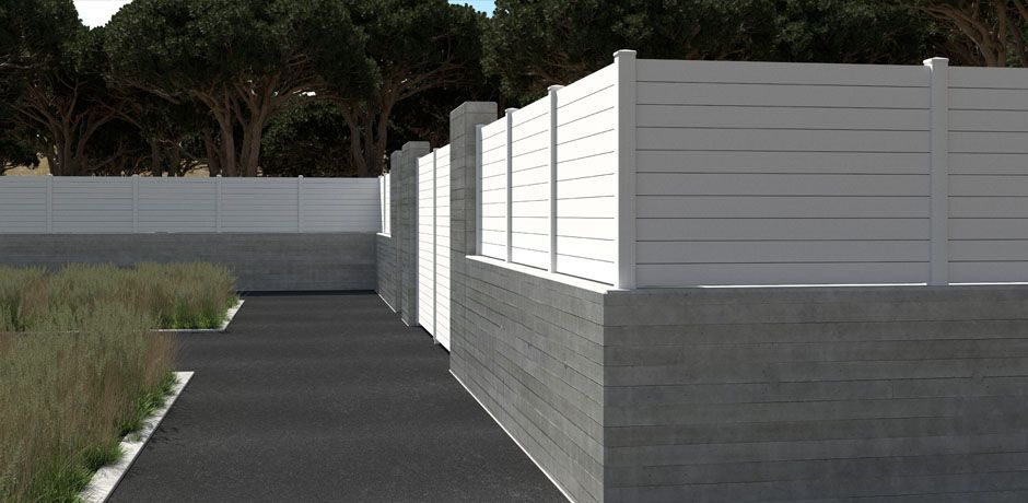 Valla PVC blanco Dlimity Antigona. Sin mantenimiento. Valla de ocultación total.  Para jardin, casa, finca, separacion de ambientes. Lamas y postes de PVC. 20 años de garantia. Fabricacion a medida, entrega en kit. 