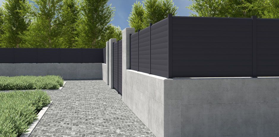 Valla Dlimity Apolo aluminio. Valla de ocultación. Lamas y postes de aluminio gris. Permiten el paso del aire. Valla para jardin, casa, finca, separacion de ambientes. 7 años de garantia. Fabricacion a medida, entrega en kit.