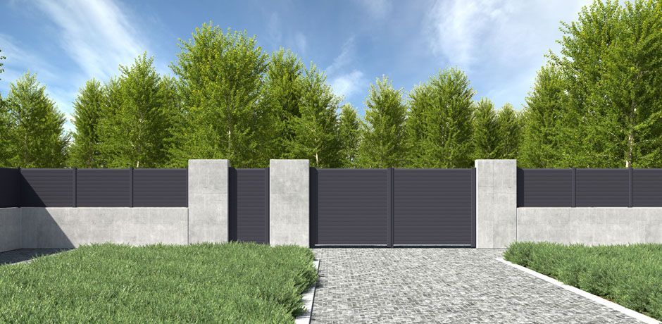 Valla Dlimity Apolo aluminio. Valla de ocultación. Lamas y postes de aluminio gris. Permiten el paso del aire. Valla para jardin, casa, finca, separacion de ambientes. 7 años de garantia. Fabricacion a medida, entrega en kit.