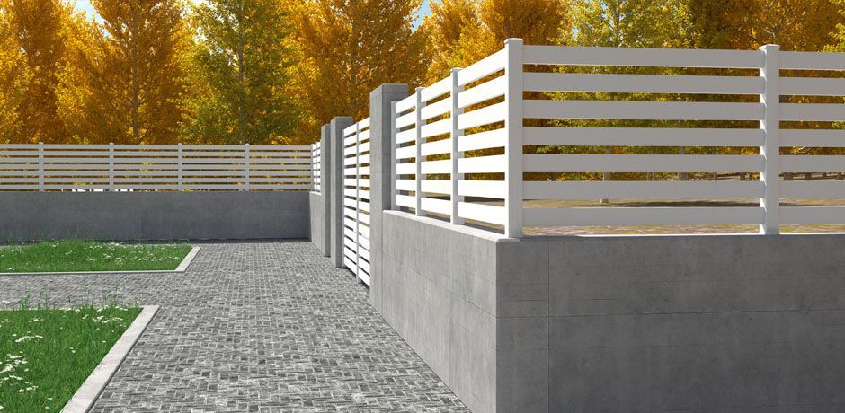 Valla PVC blanco Dlimity Aquiles 050. Sin mantenimiento. Valla abierta para jardin, casa, finca, separacion de ambientes. Lamas y postes de PVC. 20 años de garantia. Fabricacion a medida, entrega en kit. 