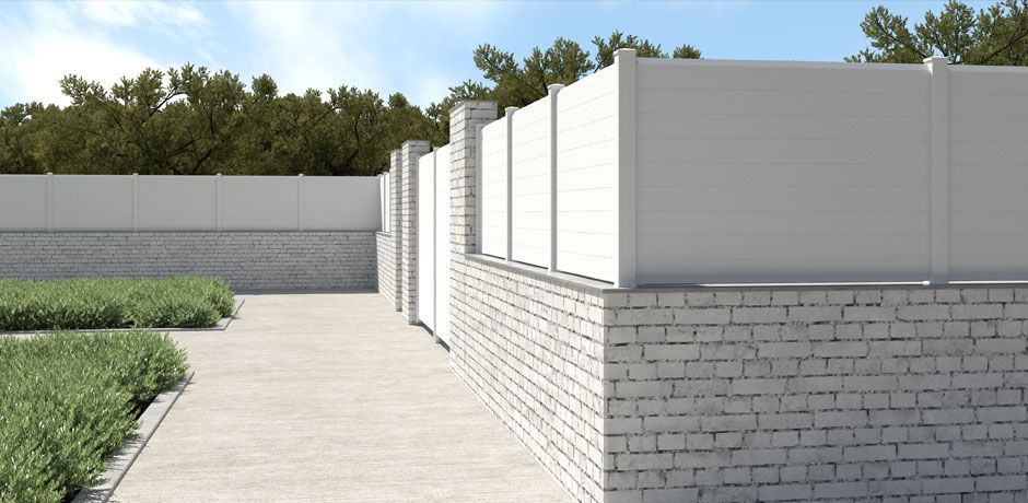 Valla PVC blanco Dlimity Helios Zero. Sin mantenimiento. Valla de ocultación con lamas biseladas sin espacio entre ellas.  Para jardin, casa, finca, separacion de ambientes. Lamas y postes de PVC. 20 años de garantia. Fabricacion a medida, entrega en kit. 