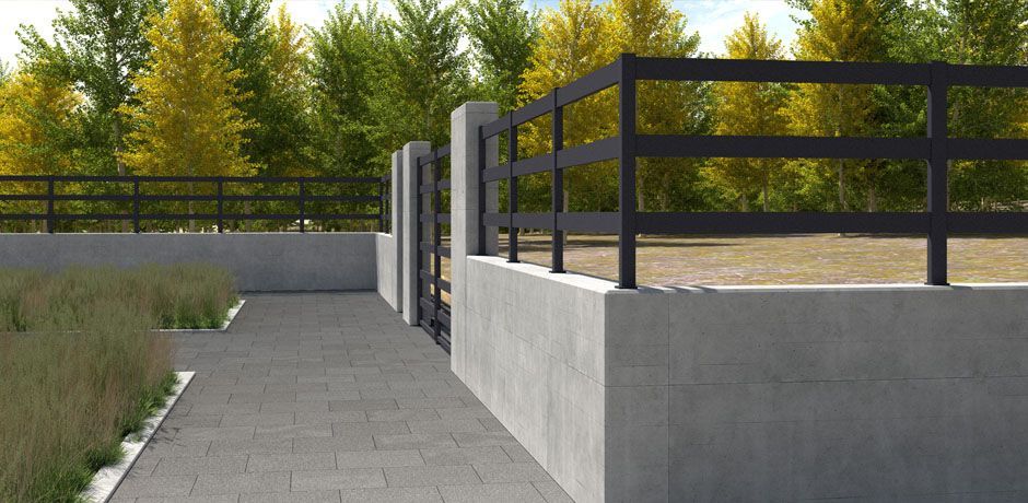 Valla Dlimity Horizon 250 aluminio. Valla abierta. Lamas y postes de aluminio gris. Separación entre lamas 250 mm. Valla para jardin, casa, finca, separacion de ambientes. 7 años de garantia. Fabricacion a medida, entrega en kit.