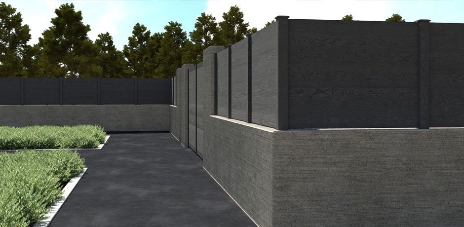Valla Dlimity Nature Xtra Zero. Sin mantenimiento. Valla de ocultación con lamas y postes de madera sintética (WPC) color antracita. Valla abierta para jardin, casa, finca, separacion de ambientes. 5 años de garantia. Fabricacion a medida, entrega en kit.