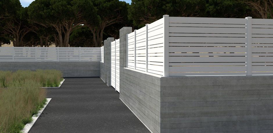 Valla PVC blanco Dlimity Zeus. Sin mantenimiento. Valla abierta para jardin, casa, finca, separacion de ambientes. Lamas y postes de PVC. 20 años de garantia. Fabricacion a medida, entrega en kit.