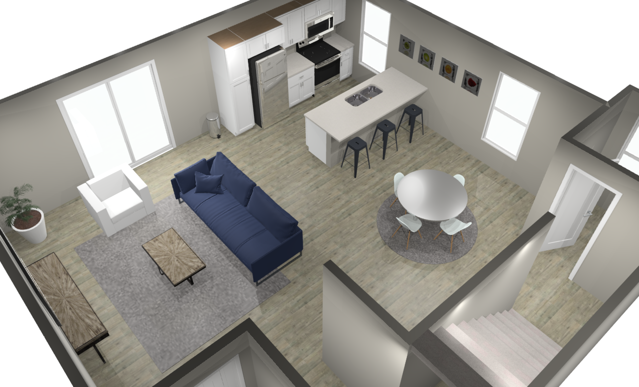 3 bedroom living room and kitchen floor plan