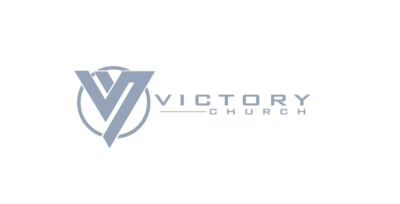 A gray logo for Victory Church featuring a stylized letter V inside a circle, with the text "VICTORY CHURCH" to the right.