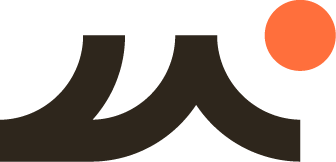A dark brown abstract logo resembling a stylized letter 